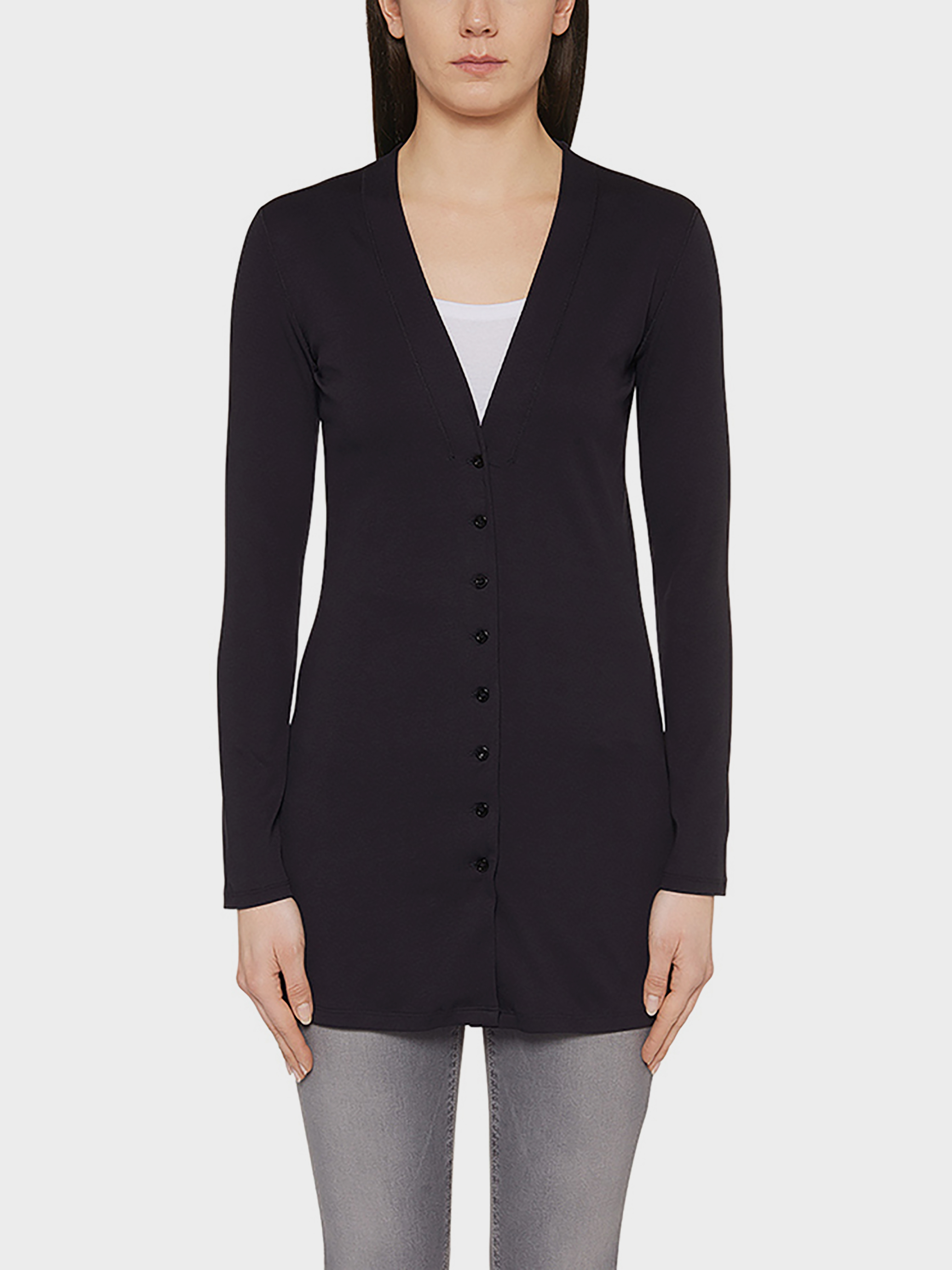 Long cardigan, fineribbed material